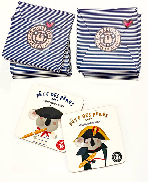 two coasters souvenirs custom made for french people living in Melbourne
