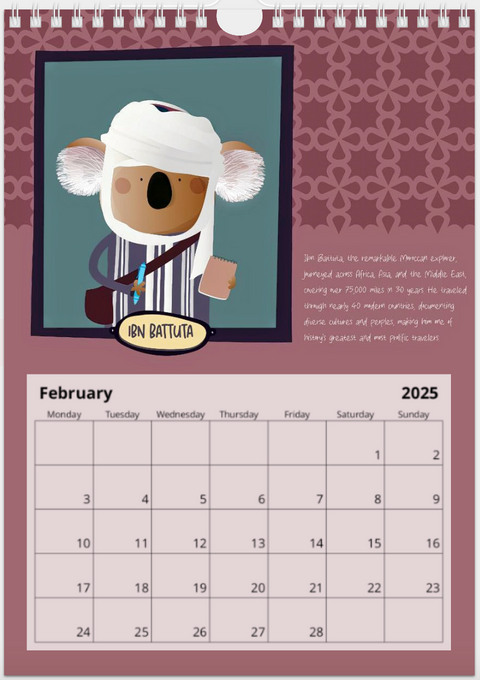 Second page of this unique calendar dedicated to the most iconic travelers in the World