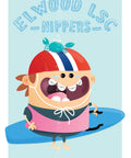 Print with a cute and fun illustration of a nipper with a blue crab