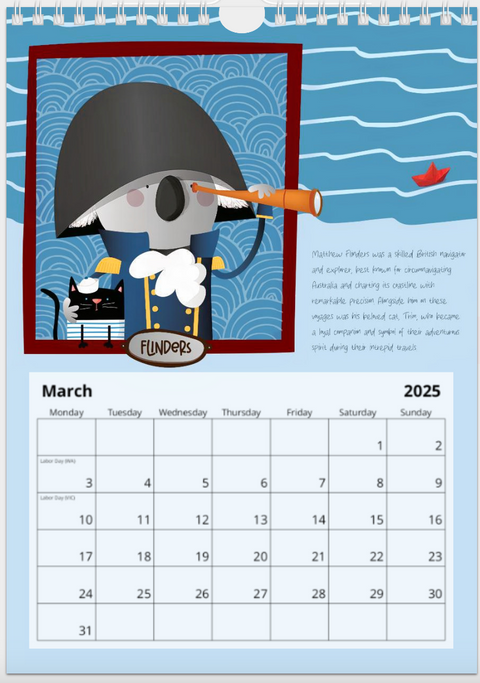 March page of this special Australian calendar dedicated to the most iconic travelers in the World