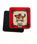 Coaster with illustration of the Dog Chinese Zodiac sign with a red border and its name in Chinese