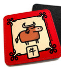 Coaster featuring the Ox Chinese Zodiac sign with a red border and the name in Chinese