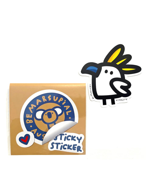Die-cut vinyl sticker of a Sulphur crested cockatoo