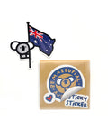 Die-cut vinyl sticker of a koala perched on an Australian flag pole